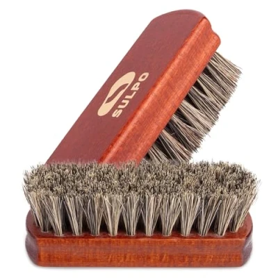 Afbeelding van SULPO Schoenborstel, paardenhaar, lengte 12 centimeter, schoenpoetsset, schoenborstels, leren borstel, vuilborstel, zachte borstels, natuurlijke polijstborstel, set van 2 stuks,