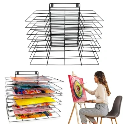 Afbeelding van Art Droogrek voor klaslokaal Klein hangend verfdroogrek 8 verwijderbare planken Canvas Rack Storage Schilderdroogrek met schroeven Stapelrek schilderen, tekeningen en meer