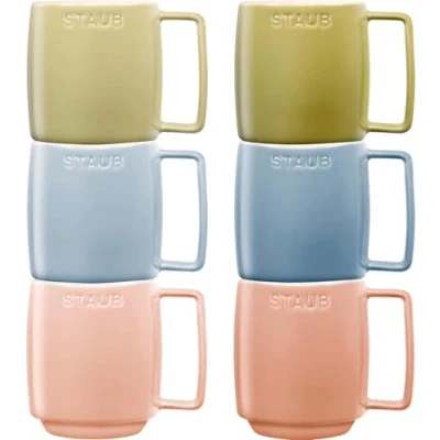 Afbeelding van STAUB Ceramique Macaron Mokkenset, 6 delig, gemengde kleuren, 350 ml, vaatwasser en magnetronbestendig, stapelbaar, keramiek, gemengd