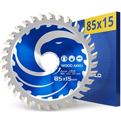 Afbeelding van FALKENWALD accuzaagblad van 85 x 15 mm, ideaal voor hout, compatibel met Bosch GKS 12v 26, 85, Makita Mini handcirkelzaag, de cirkelzaagblad zaagblad mm