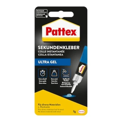Afbeelding van Pattex snellijm Ultra Gel, 3 g extra sterke &amp; flexibele superlijm, schok en waterbestendige reparatielijm met gel consistentie voor o.a. rubber, leer, hout