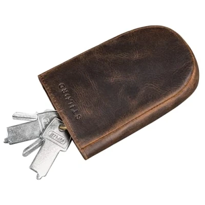 Afbeelding van STILORD &#039;Monty&#039; Sleutelbel, leer, sleuteletui, groot, voor heren en dames, autosleutel, sleutelhanger met sleutelring, Sesto cognac, Small, Portemonnee