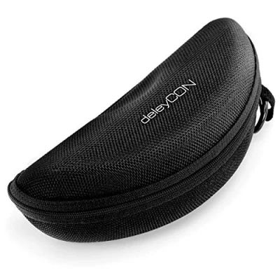 Afbeelding van deleyCON Bril Etui Hardcase Harde Schaal Brillentasje Brillenbox Hardcover Tasje Brillen Leesbrillen Zonnebrillen Brillenpoetsdoekje Zwart Blauw