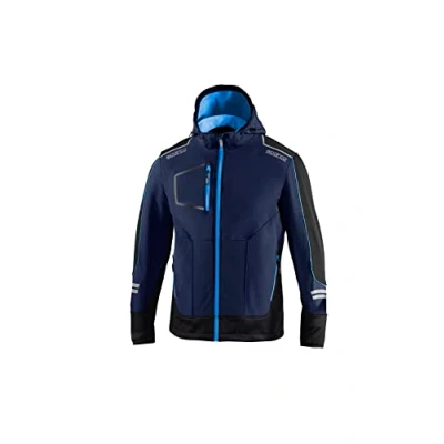 Afbeelding van Sparco Tech Softshell Waterdichte, reflecterende en versterkte jas met polar fleece voering Maat M Blauw/Lichtblauw