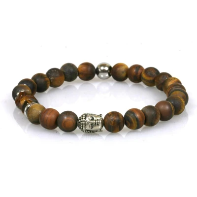 Afbeelding van IbizaMen matte tijgeroog 8mm RVS buddha 19cm