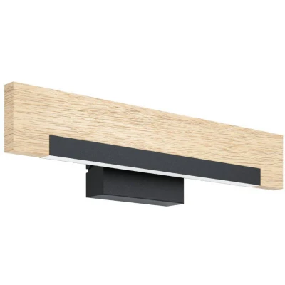 Afbeelding van EGLO LED wandlamp Camacho, muurlamp dimbaar, wandspot binnen van staal, hout en kunststof, woonkamerlamp, ganglamp in zwart, natuurlijke kleurenel, wit, FSC gecertificeerd