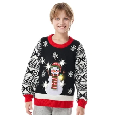 Afbeelding van JOYIN Kinderkersttrui met ledverlichting, lelijke kersttrui, ingebouwde gloeilampen voor Meisjes en jongens, zwart, 10 12 Jaar
