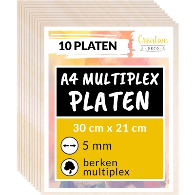 Afbeelding van Creative Deco 10 x A4 Multiplex Platen 5mm 300 210 5 mm Baltische Berkenhoutlaag Perfect voor Pyrografie, Lasersnijden, CNC router, Modellering, Fretwerk, Rolzaag