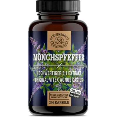 Afbeelding van Monnikpeper 10 mg per capsule. Belangrijk: 5:1 extract (50 Agnus Castus capsule) + gegarandeerd originele 240 stuks monnikspeper hoge dosis DE SCHEUNENGUT®