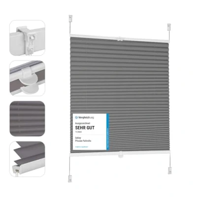 Afbeelding van Sekey plissé verduistering zonder boren, venster klembevestiging jaloezie, verstijfd, ondoorzichtige zonwering, rolgordijn, 40 x 120 cm, donkergrijs