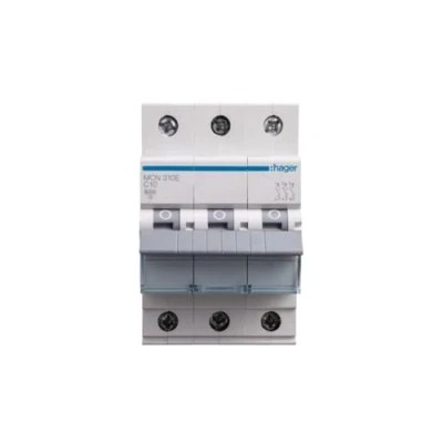 Afbeelding van Hager installatieautomaat 3p 6ka c karakteristiek 10a 3 modulen mcn310e
