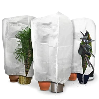 Afbeelding van VOUNOT Set van 3 Winterbescherming voor Planten, Potplanten, Vorstbescherming, Potplantenzak met Ritssluiting en Trekkoord, 80 g/m², 120 x 180 cm
