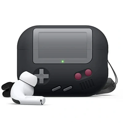 Afbeelding van elago AW5 Case Compatibel met Apple AirPods Pro 2e Generatie Cover (2022), Klassiek Handheld Game Console Ontwerp Hoesje 2, Sleutelkoord Inbegrepen (Zwart)
