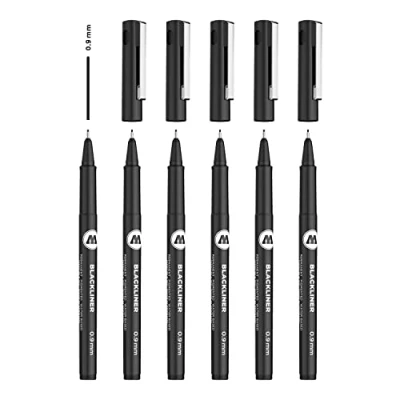 Afbeelding van Molotow Blackliner 0,9 mm (fineliner met permanente, onuitwisbare inkt) 6 stuks zwart