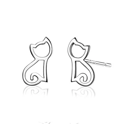 Afbeelding van Belons 925 Sterling zilver schattige kat kitten oorstekers meisjes oorbellen oorsieraden, zilver, Zirkonia
