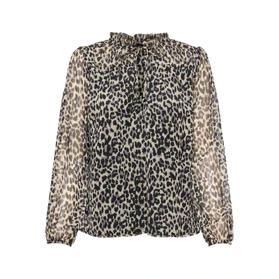 Afbeelding van ONLY semi transparante blouse ONLDITSY met dierenprint en ruches zwart