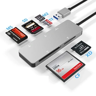 Afbeelding van USB3.0 XD kaartlezer, USB 3.0 (5 Gps) hoge snelheid TF/SD/MS/M2/XD/CF geheugenkaart Solt Combo Adapter, 6 in 1 aluminium compatibel met Windows XP/Vista / 7/8 8.1/10, Mac OS, Linux