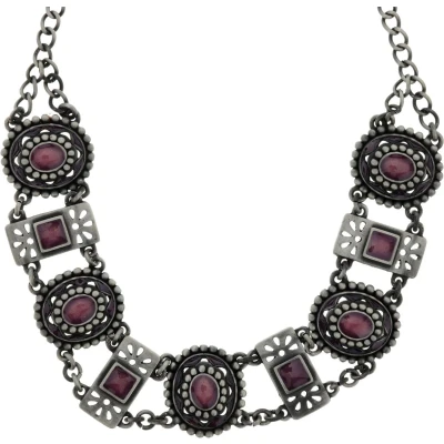 Afbeelding van Behave Ketting oud zilver kleur met paarse details