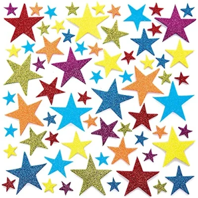 Afbeelding van Baker Ross FC750 Regenboog Glitter Star Foam Stickers Set van 100, Zelfklevende voor Kinderen, Knutselen Kinderen