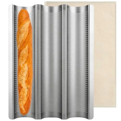 Afbeelding van ALEEIK Baguette Bakvorm, baguetteplaat, baguette, bakplaat voor 3 baguettes, broodbakvorm, brood, bakaccessoires, 38,5 x 28,5 cm