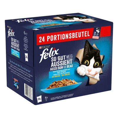 Afbeelding van 24x85g Vis Selectie in Gelei Felix Elke Dag Feest Kattenvoer