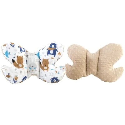 Afbeelding van Medi Partners Hoofdkussen voor kinderen, neksteun, 100% katoen/Minky baby nekkussen auto, kinderwagen, autorijden, reizen, slaapkussen, sluimerrol (boho dieren met beige minky)