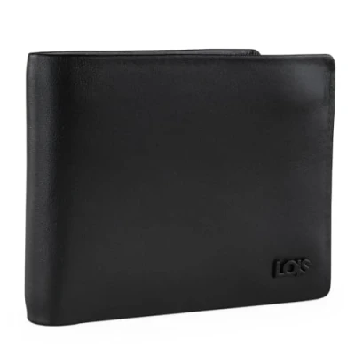 Afbeelding van Lois Porte Monnaie homme Cuir Souple Petit Format Bourse Multi Rangements Anti RFID. Carte Cuir., Zwart