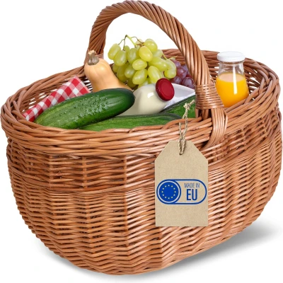 Afbeelding van Creative Home Grote Picknickmand Rieten mand met handvat Winkelmand 44 x 33 36 cm Groot en lichtgewicht Natuurlijk bruin Handgeweven Universeel
