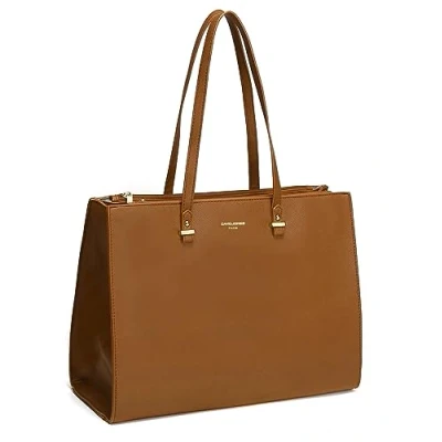 Afbeelding van David Jones Handtas voor dames, grote maat XL schoudertas middelbare school, werk, zakelijk, formaat A4 tas van kunstleer, shopper, handvat, lange laptoptas, Cognac bruin, Eén maat, Chique