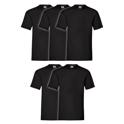 Afbeelding van Fruit of the Loom T shirt voor heren, 5 pack, zwaar katoen, M L XL XXL 3XL, diverse kleurensets, zwart (deep black),