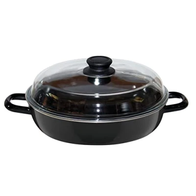 Afbeelding van Riess, 0058 022, stoofpan 28, met glazen deksel, CLASSIC BLACK MAILLE, diameter 28 cm, hoogte 14,1 cm (zonder deksel 7,26,5 cm), inhoud 2,20 liter, email, zwart, inductie