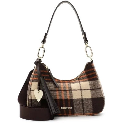 Afbeelding van EMILY &amp; NOAH Schoudertas Geruit Design Vegan 25x19x8 cm Bruin/Beige E&amp;N Dala serie