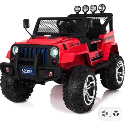 Afbeelding van Monster Jeep Elektrische Kinderauto Rood Krachtige Accu Op Afstand Bestuurbaar Veilig Voor Kinderen