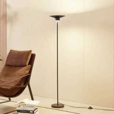 Afbeelding van Lindby LED vloerlamp 2lichts IJzer, polycarbonaat H: 140 cm zand zwart, goud Inclusief lichtbronnen
