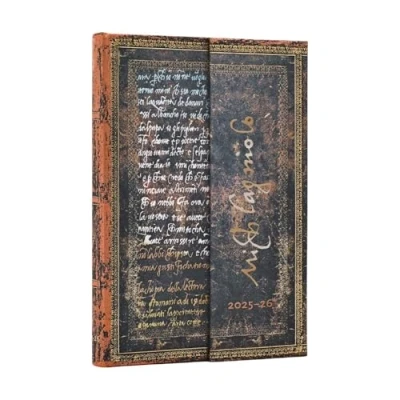 Afbeelding van 2026 Michelangelo Handwriting (Embellished Manuscripts Collection) Mini 18 month Horizontal Hardcover Flexi Dayplanner 2025 (Wrap Closure)