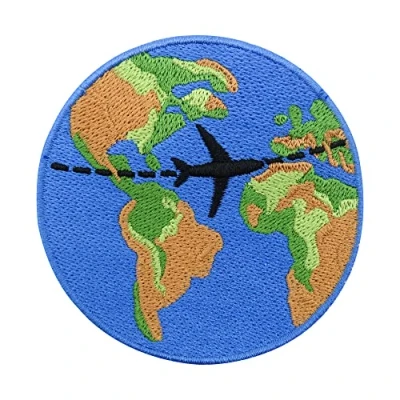 Afbeelding van Finally Home Wereldreis patch om op te strijken en naaien, aarde patches, wereld, strijkplaatje, vliegtuig, opstrijkbaar, wereldbol