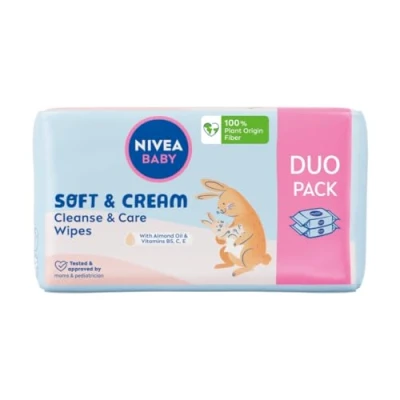 Afbeelding van NIVEA BABY Doekjes Biologisch afbreekbaar Soft &amp; Cream Economische verpakking, 2x 57 stuk(s)