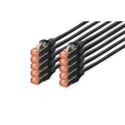 Afbeelding van DIGITUS LAN kabel Cat 6 0.25m 10 stuks RJ45 netwerkkabel S/FTP afgeschermd Compatibel met 6A &amp; 7 Zwart