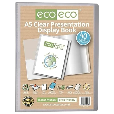 Afbeelding van eco A5 formaat 50 procent gerecycled 40 Pocket Clear Presentatie Display Boek, Opbergkoffer Portfolio Art Folder met Plastic Mouwen, eco128
