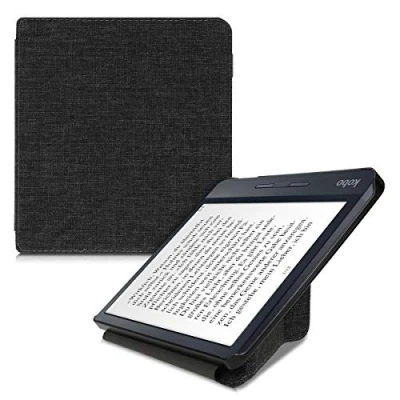 Afbeelding van kwmobile ereader hoesje van stof Compatibel met Kobo Libra H2O Case magneetsluiting Cover in donkergrijs