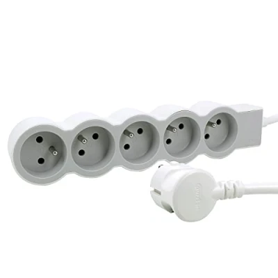Afbeelding van LEGRAND STANDAARD CONTACTDOOS 5X2P + PENAARDE MET 3M SNOER WIT GRIJS
