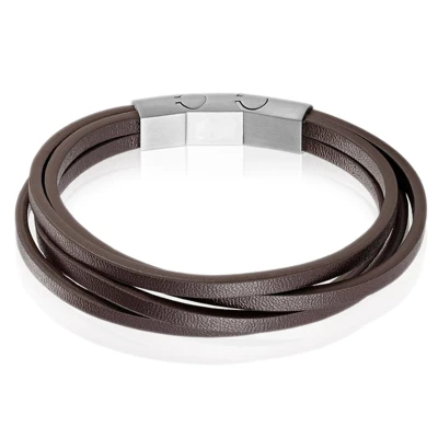 Afbeelding van Mendes Heren armband Leer Edelstaal Verstelbaar Bruin Zilverkleurig