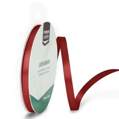 Afbeelding van Vaessen Creative Satijnen lint 6 mm x 10 m rood, linten, decoratief lint, linten om te knutselen, stoffen voor bruiloft, doop en verjaardagscadeaus
