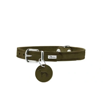 Afbeelding van HUNTER AALBORG hondenhalsband, leer, eenvoudig, robuust, comfortabel, 42 (S), olijf