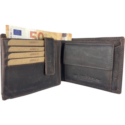 Afbeelding van Portemonnee Heren Donkerbruin Leer RFID Anti Skim Portefeuille Pasjes Arrigo