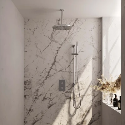 Afbeelding van BRAUER Chrome Edition thermostatische inbouw regendouche 3 weg omstelling SET 42 met 30 cm douchekop en plafondarm staaf handdouche doucheslang