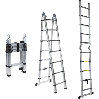 Afbeelding van Ladder dubbele telescopische 4,4 m 14 treden Detoolz