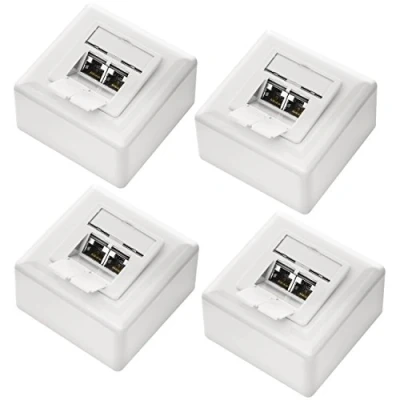 Afbeelding van deleyCON 4x CAT6 Universele Netwerkdoos 2x RJ45 Poort Afgeschermd Opbouw of Inbouw 1 Gigabit Ethernet Netwerk EIA/TIA 568A&amp;B Wit