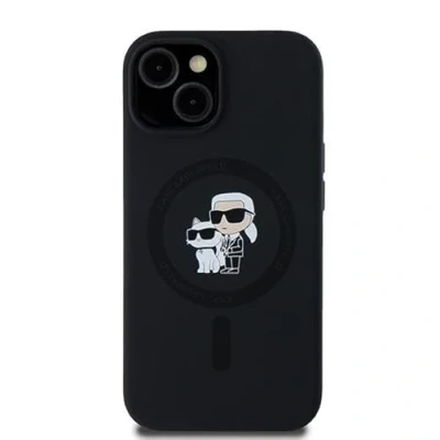 Afbeelding van Karl Lagerfeld Siliconen Karl&amp;Choupette MagSafe hoesje voor iPhone 11 / Xr zwart