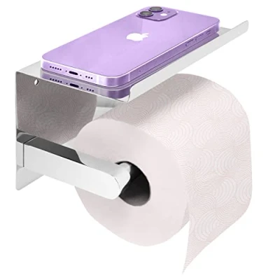 Afbeelding van Joeji&#039;s Kitchen toiletpapierhouder van roestvrij staal, zelfklevende of met schroeven, toiletpapierhouder, chroom, praktische toiletpapierdispenser